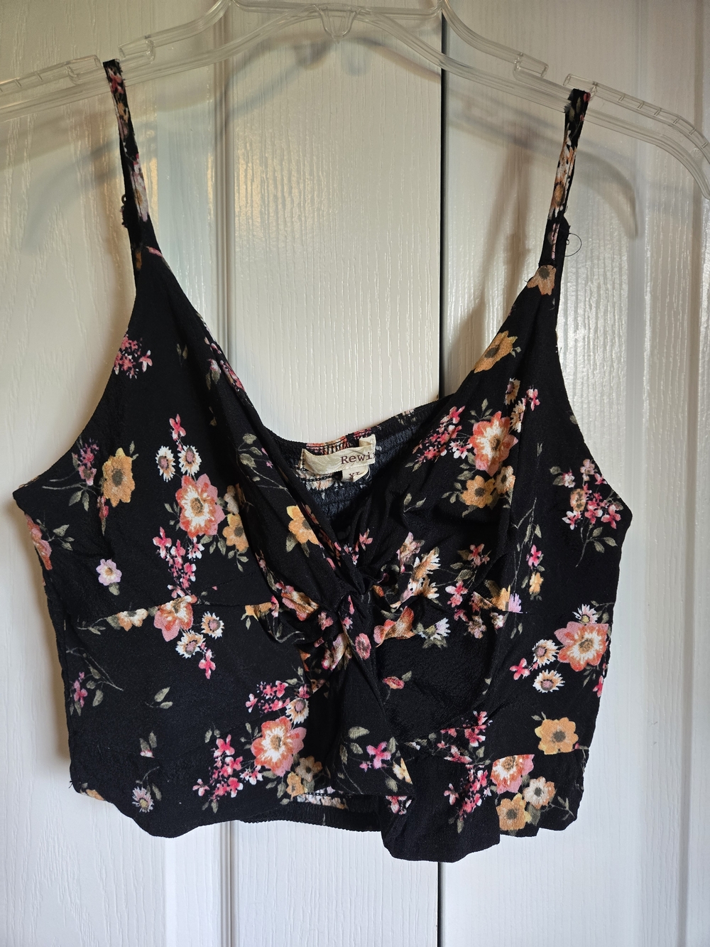 Rewind Black Floral Twist-Front Crop Top - Pink & Cream Flowers